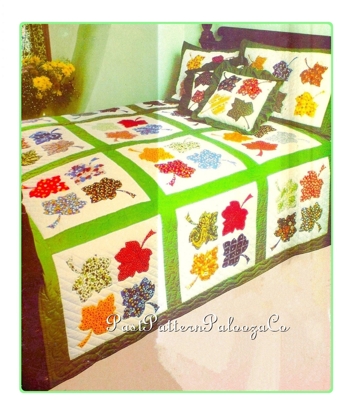 Vintage Sewing Pattern Maple Leaf Blocks Bed Quilt Pillow Cover Set PDF Instant Digital Download Pretty Applique Falling Autumn Leaves
