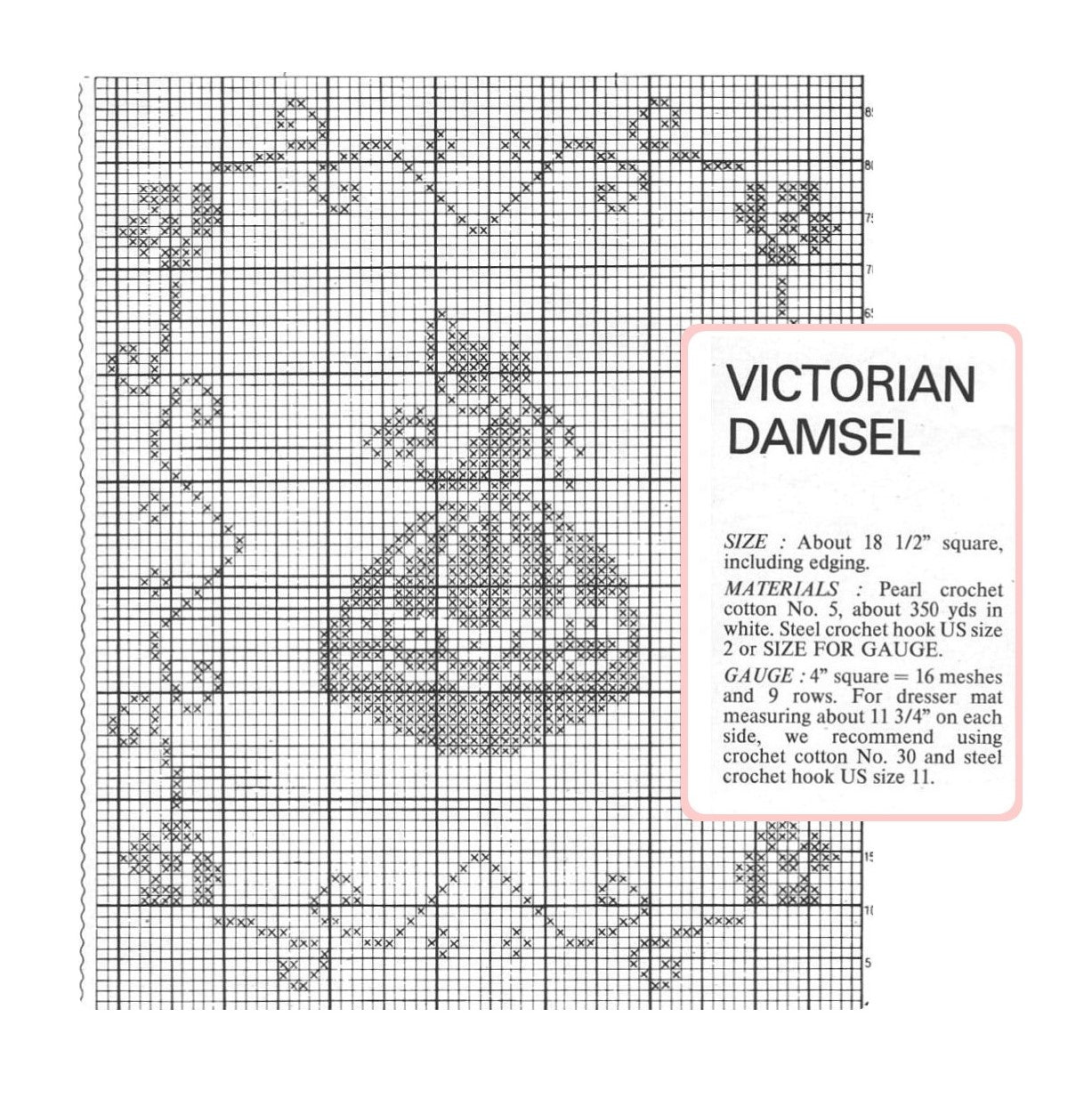 Vintage Filet Crochet Pattern 18" Victorian Sunbonnet Damsel Centerpiece Doily Mat PDF Instant Digital Download White Cotton Thread