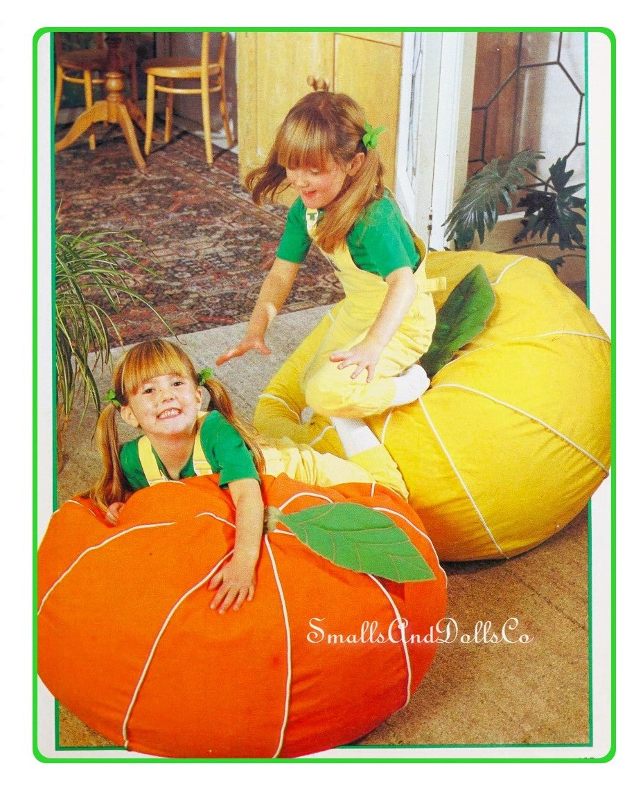 Vintage Sewing Pattern Childs Citrus Fruit Beanbag Chairs PDF Instant Digital Download Large Orange Grapefruit Bean Bag Cushions Retro 70s