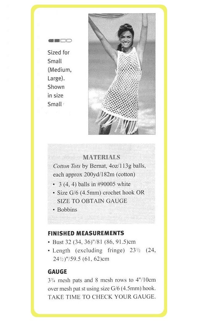 Vintage Crochet Pattern Womens Mesh Lace Beach Dress Cover Up Tasseled Tunic PDF Instant Digital Download Retro Boho Summer Swimsuit Top