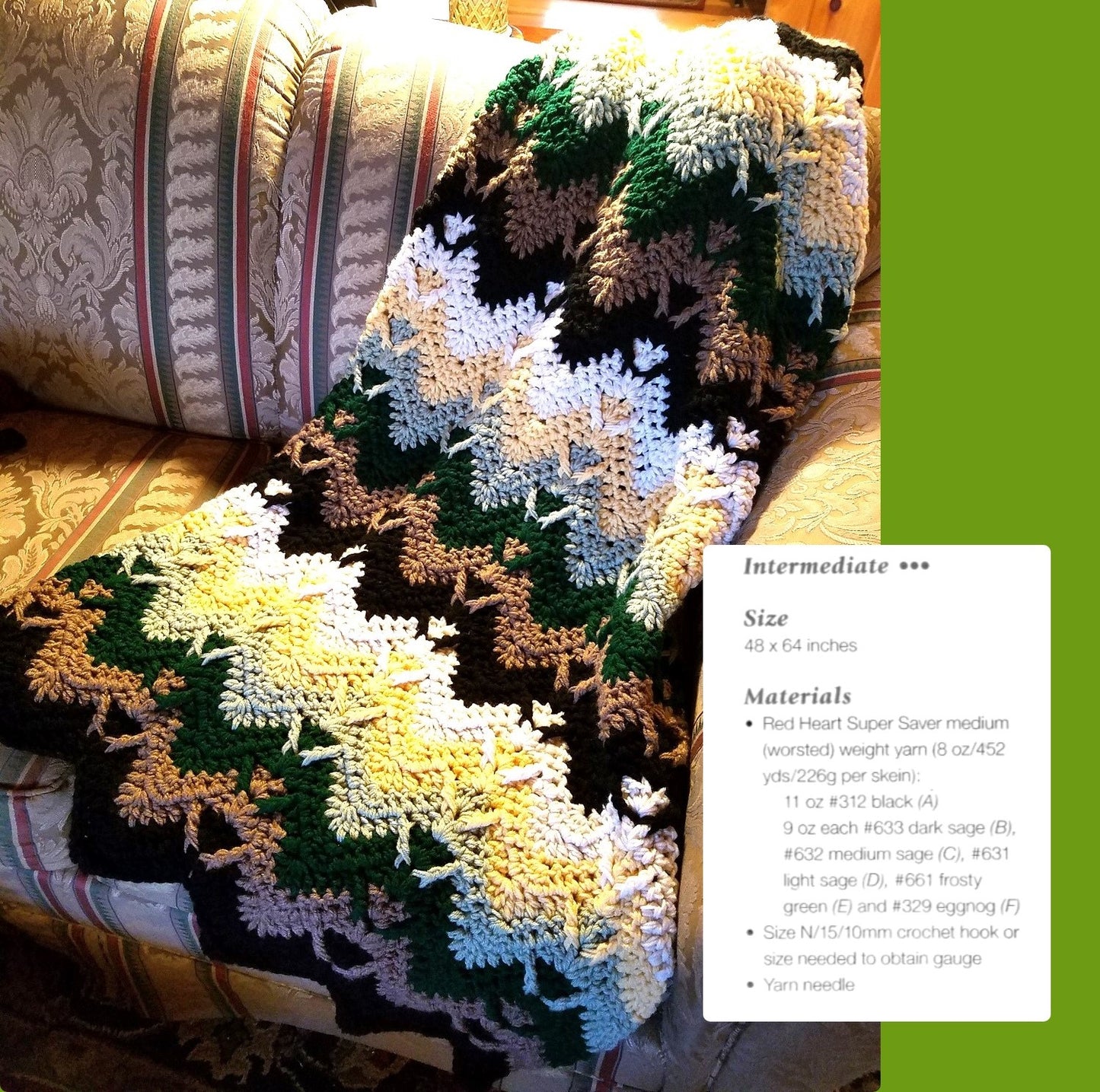 Vintage Crochet Pattern Majestic Mountains Forest Ripple Afghan PDF Instant Digital Download Wooded Mountainside Blanket Throw 48x64