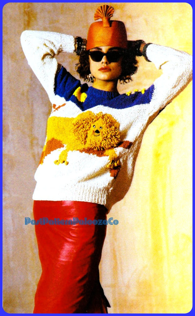 Vintage Knitting Pattern Womens Lion Sweater PDF Instant Digital Download Retro Big Cat Animal Motif Pullover Jumper Loopy Mane 10 Ply