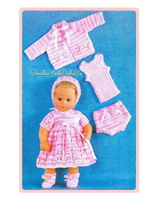 Vintage Knitting Pattern Pretty Doll Clothes Set for 14 Inch Baby Girl Doll 6 Piece PDF Instant Digital Download DK 8 Ply