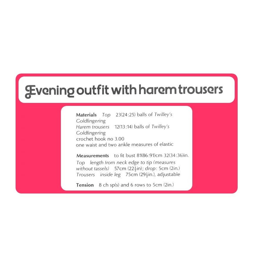 Vintage Crochet Pattern Fringed Cami Top and Harem Genie Pants Set PDF Instant Digital Download Retro 80s Glam Boho Dressy Evening Outfit