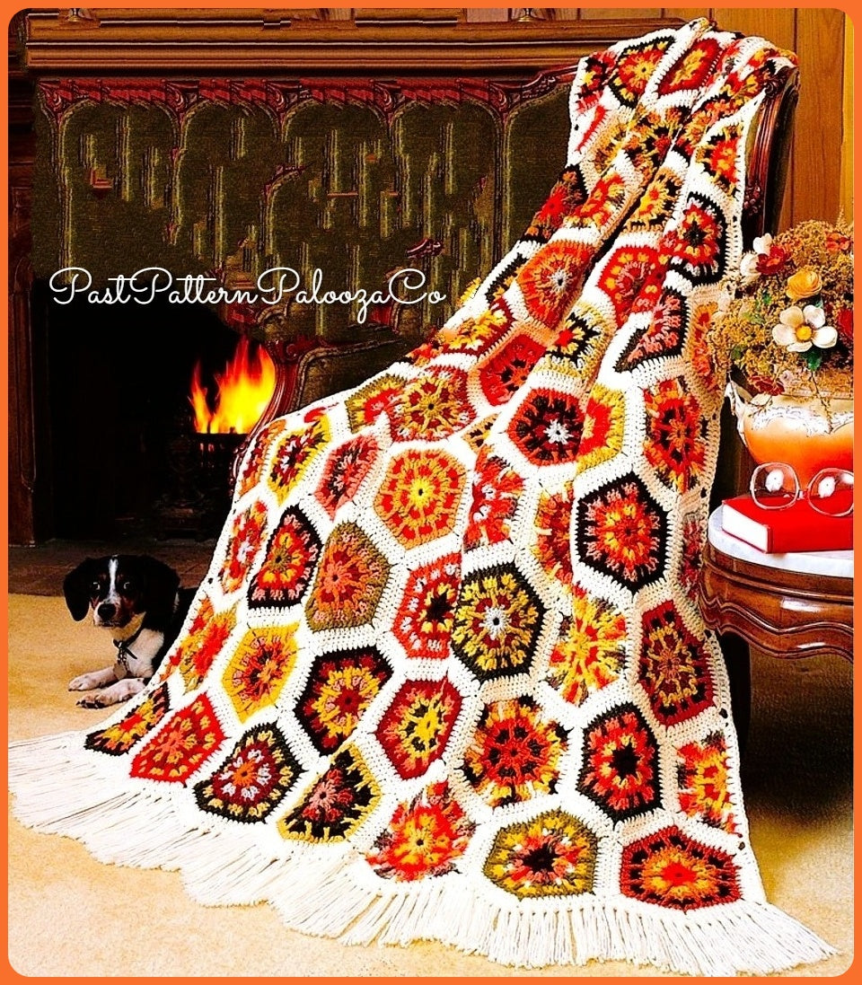 Vintage Crochet Afghan Pattern Kaleidoscope Hexagon Granny Squares PDF Instant Digital Download Beautiful Motifs 2 Designs 45x65 10 Ply