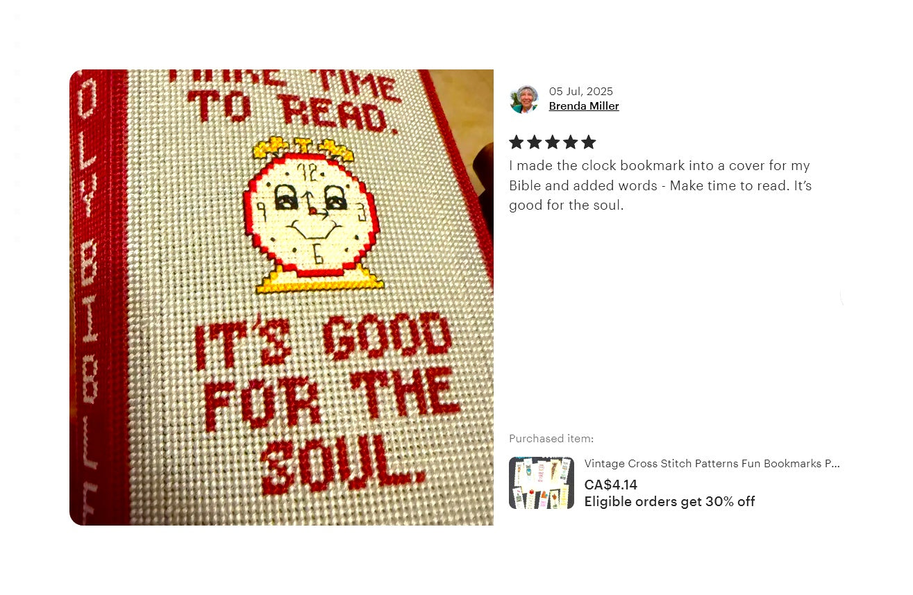 Vintage Cross Stitch Patterns Fun Bookmarks PDF Instant Digital Download Set of 10 Embroidered Book Marks