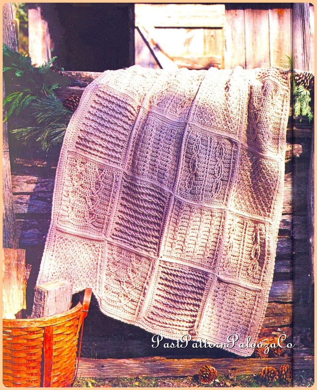 Vintage Crochet Pattern Classic Cabled Squares Sampler Afghan Blocks Medley Blanket PDF Instant Digital Download Aran 10 Ply