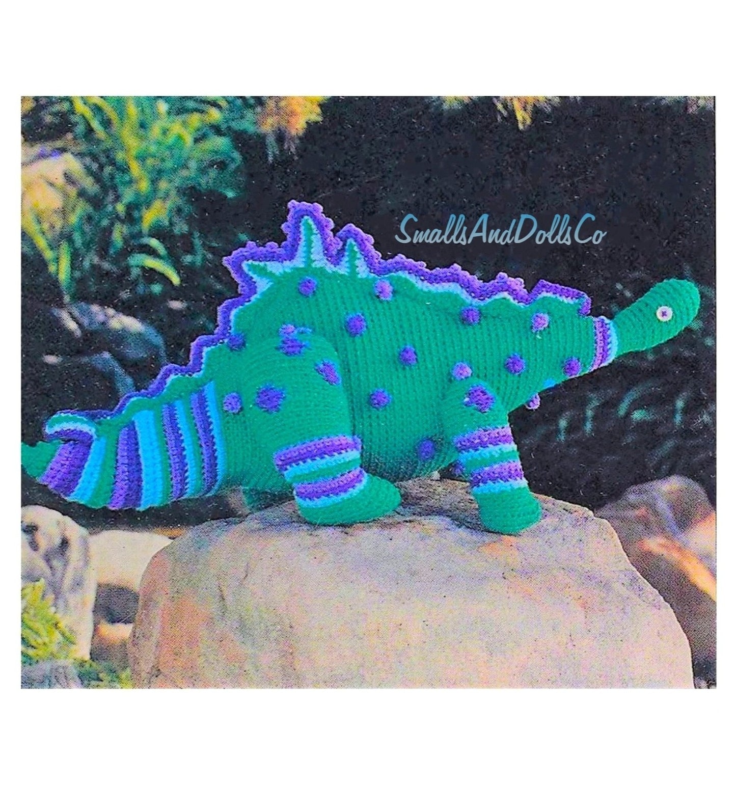 Vintage Crochet Pattern Stegosaurus Dinosaur Soft Toy Doll PDF Instant Digital Download Plush Stuffed Dino Amigurumi Spots Stripes