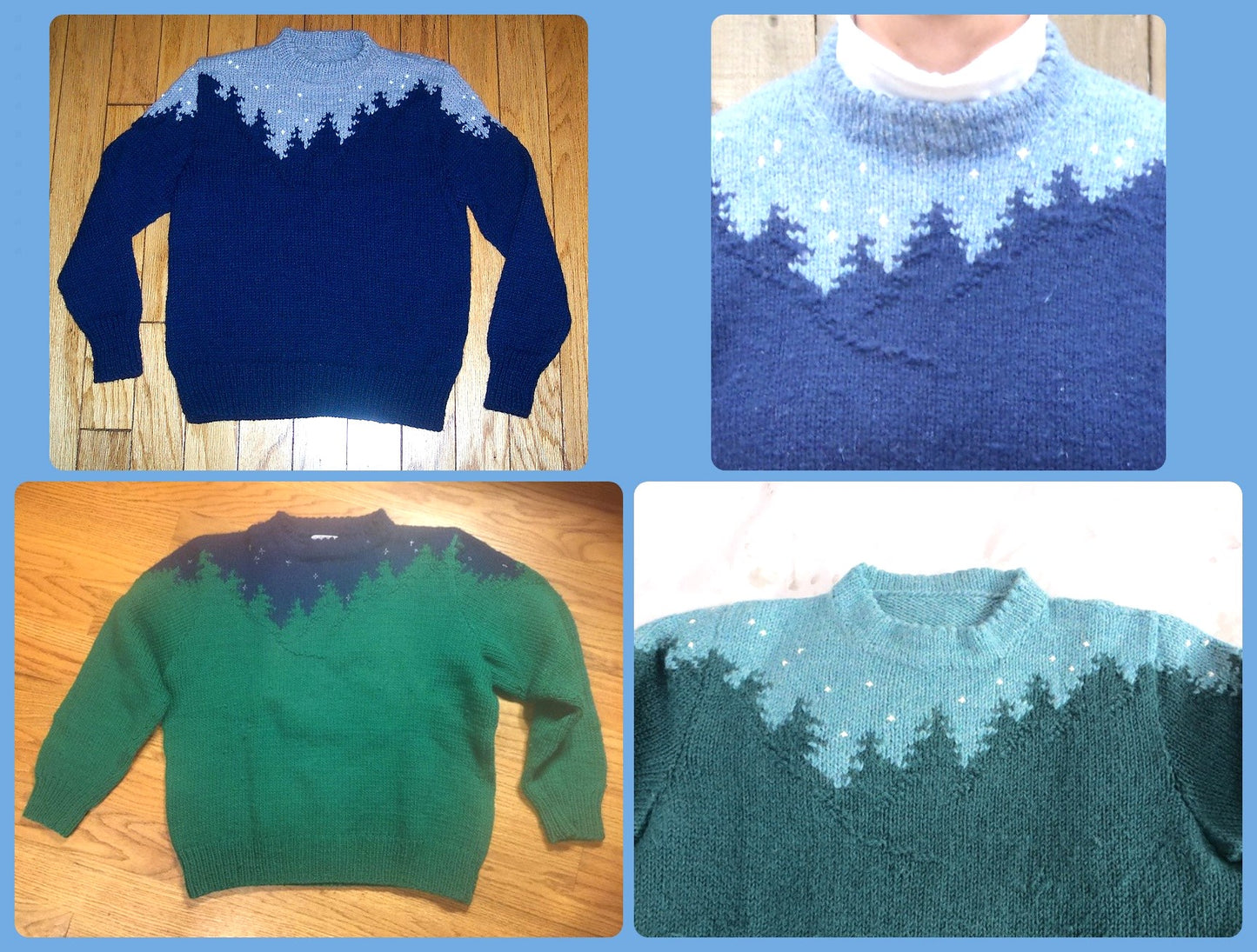 Vintage Knitting Pattern Starry Night Picture Sweater PDF Instant Digital Download His Hers Adult Unisex Northern Mountains Trees Skyline