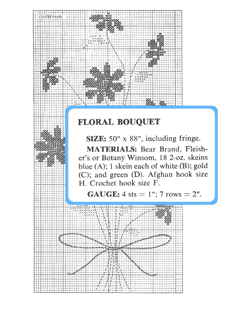 Vintage Crochet Afghan Pattern Daisies Flowers Blanket Tunisian Stitch PDF Instant Digital Download Embroidered Floral Motif Design