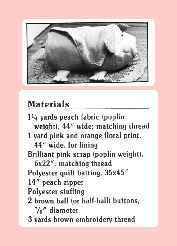 Vintage Sewing Pattern Cute Pig Laundry Bag Animal Tote Carry-All PDF Instant Digital Download Piggy Carry Duffle Bag OR Stuffed Toy