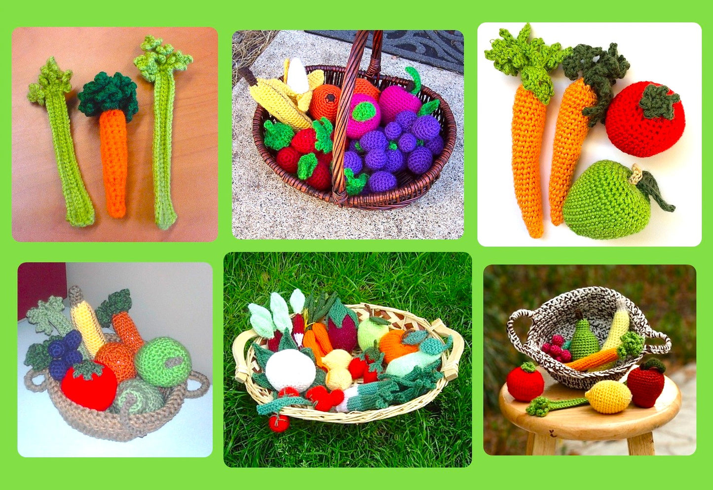 Vintage Crochet Pattern Fruits and Vegetables Basket PDF Instant Digital Download Soft Toy Food 9 Yummy Designs Play or Display 10 Ply