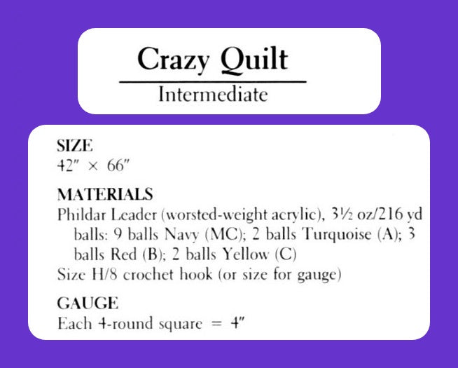 Vintage Crochet Pattern Retro Crazy Quilt Granny Square Afghan PDF Instant Digital Download Groovy Scrapghan Scrap Yarn Blanket