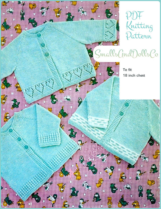Vintage Knitting Pattern Knit Baby Cardigan Sweaters 3 Designs PDF Instant Digital Download 3 Ply 3-6m