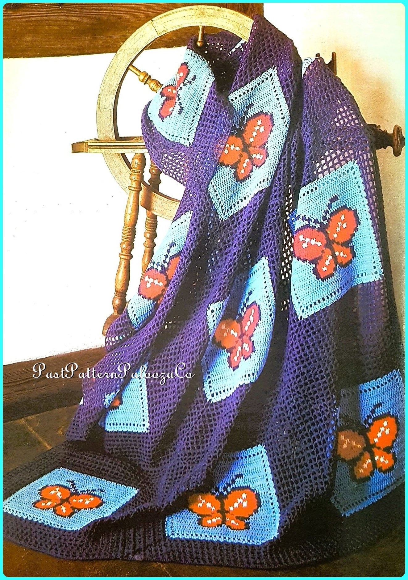 Vintage Crochet Pattern Retro Butterfly Squares Afghan PDF Instant Digital Download Net Filet Throw Butterflies Blanket 49x66 5 Ply