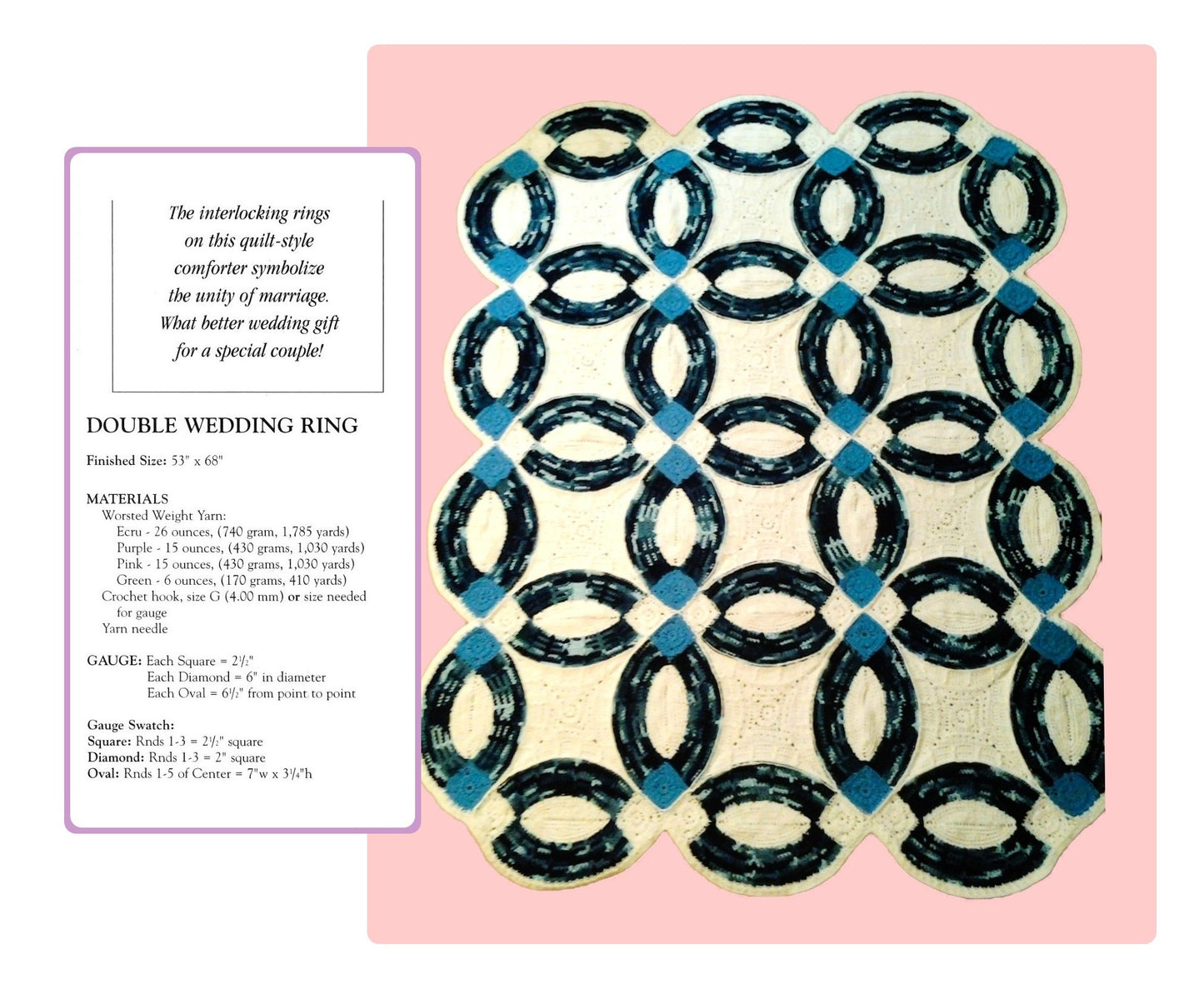 Vintage Crochet Pattern Double Wedding Ring Afghan PDF Instant Digital Download Beautiful Heirloom Bed Blanket Throw Cover 10 Ply