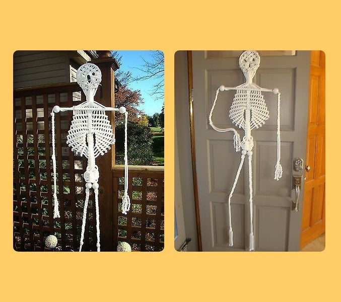 Vintage Macrame Pattern Halloween Skeleton Large Wall Hanging or Door Decor PDF Instant Digital Download Retro 70s Spooky Knotting 4-5'