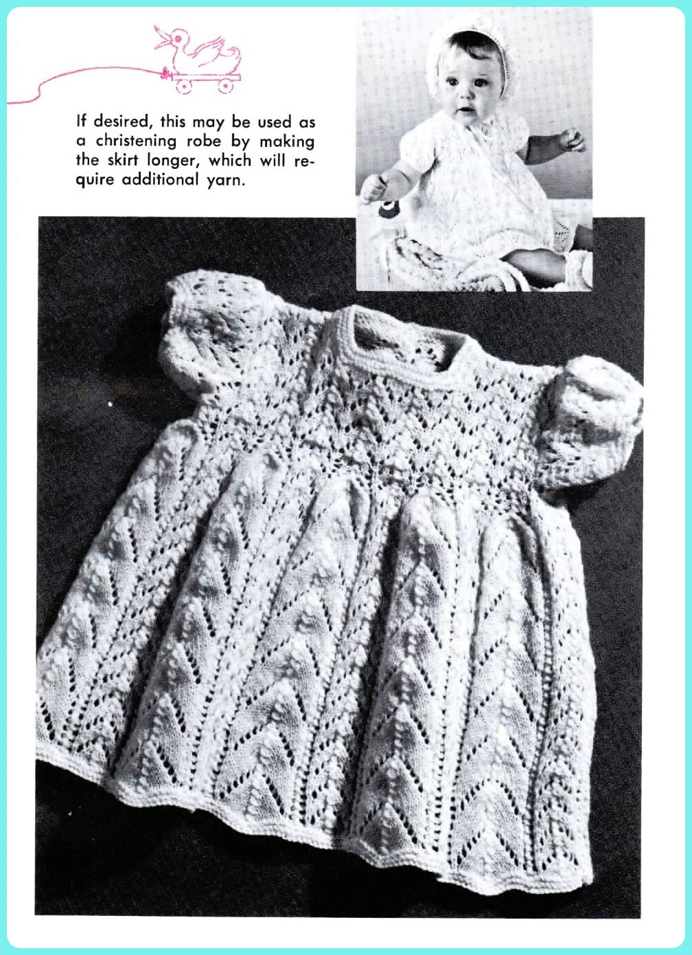 Vintage Baby Girl Knitting Pattern Pretty Dress with Crocheted Ruffled Bonnet Mitts and Booties Set PDF Instant Digital Download 6-9m 3 Ply