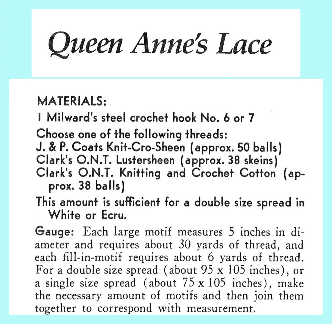 Vintage Thread Crochet Pattern Pretty Queen Anns Lace Motif Bed Spread PDF Instant Digital Download Heirloom Bedspread Cotton Coverlet