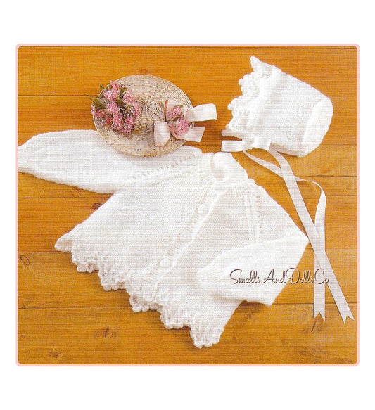 Vintage Knitting Pattern Baby Girl Picot Lace Edge Bonnet and Cardigans Set PDF Instant Digital Download V and Round Neck 0-6 yrs DK