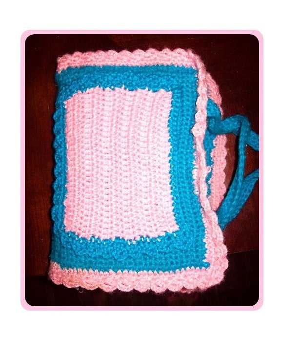 Vintage Crochet Bible Cover Pattern PDF Instant Digital Download With Handles Front Pocket and Pencil Holder 10 Ply