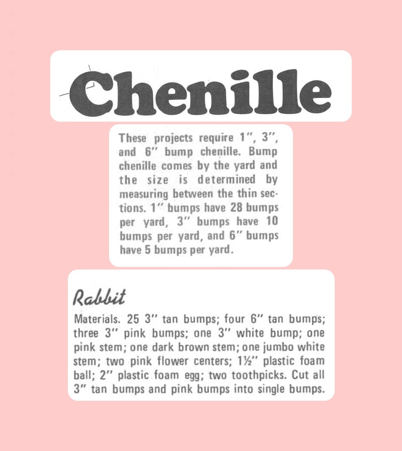 Vintage Chenille Easter Bunnies with Carrot Pipe Cleaner Craft Pattern PDF Instant Digital Download Bunny Rabbit Bump Chenilles