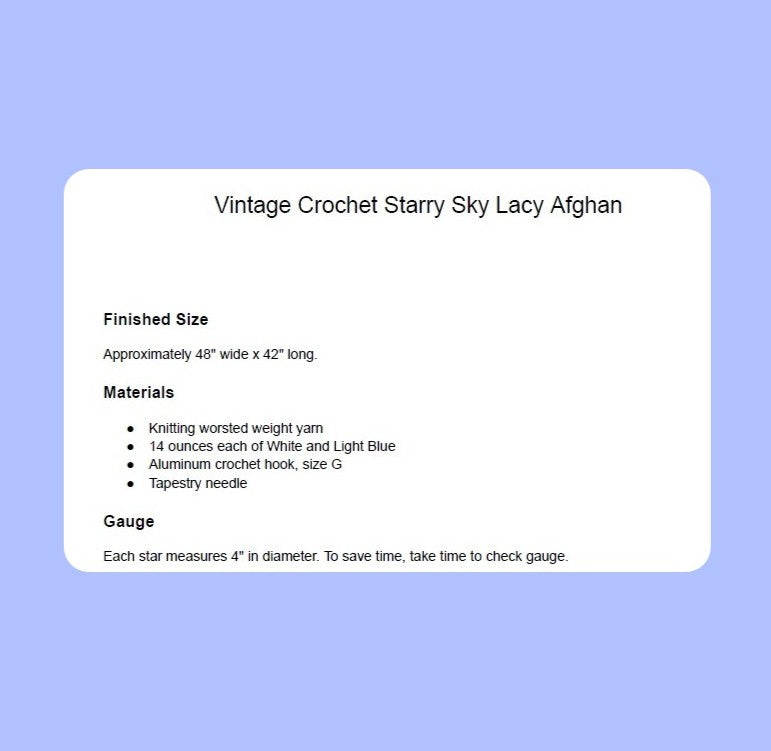 Vintage Crochet Pattern Starry Skies Childs Afghan Lacy Star Motif Blanket PDF Instant Digital Download Celestial Throw Lapghan 10 Ply