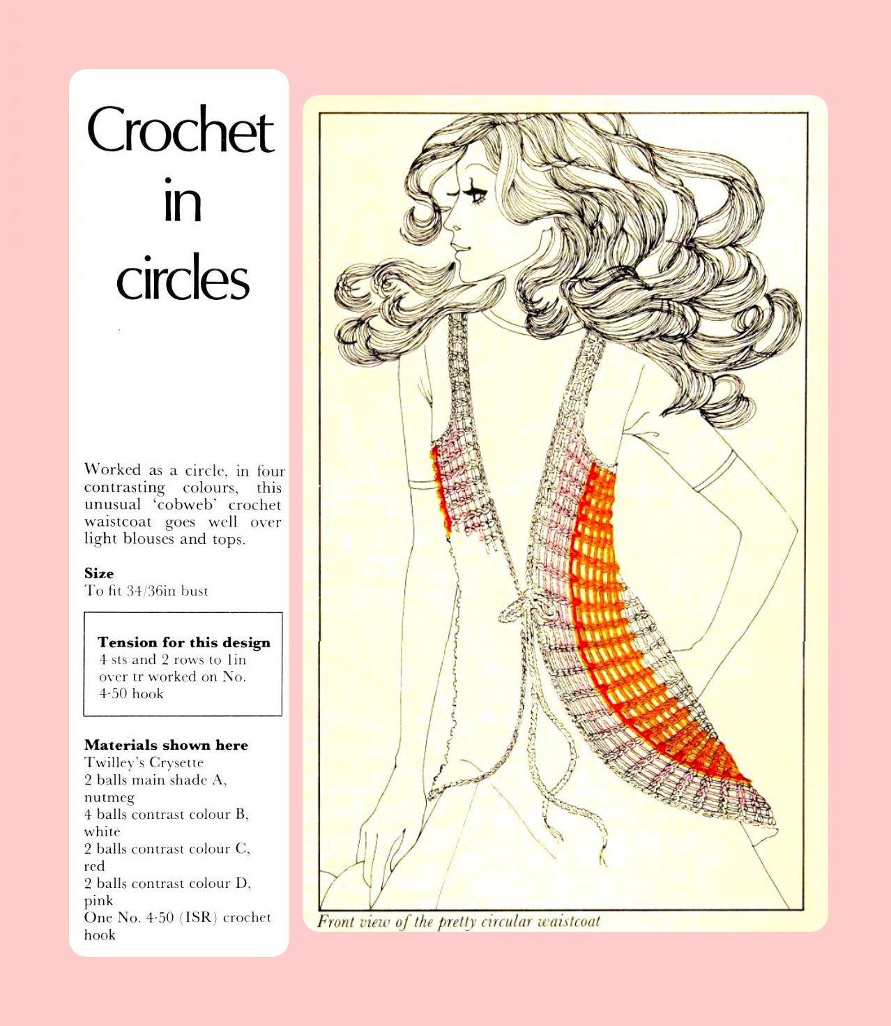 Vintage Crochet Pattern Retro Womens Groovy Circular CobWeb Vest PDF Instant Digital Download 1970s Boho Hippie Chic Waistcoat 4 Ply