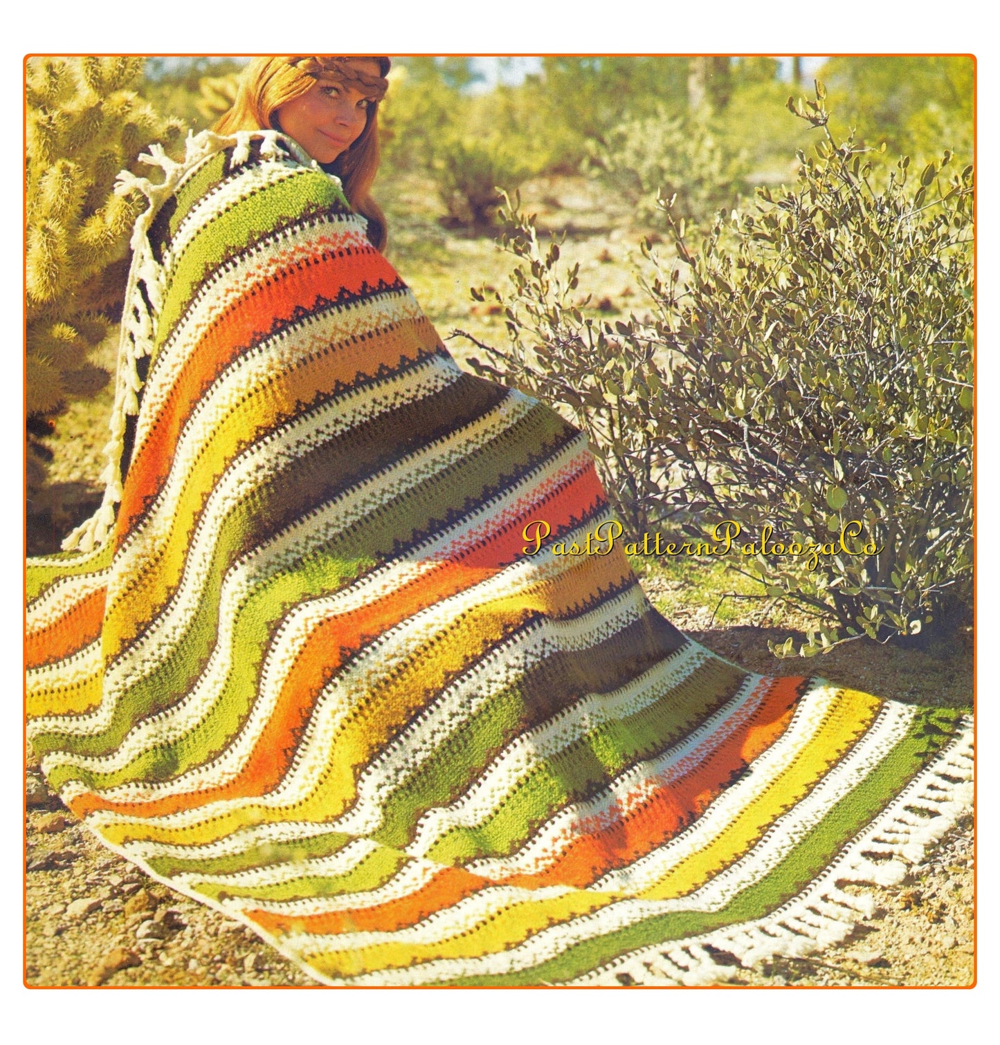Vintage Knitting Afghan Pattern Tribal Stripes Blanket PDF Instant Digital Download Southwestern Throw Braided Fringe 10 Ply