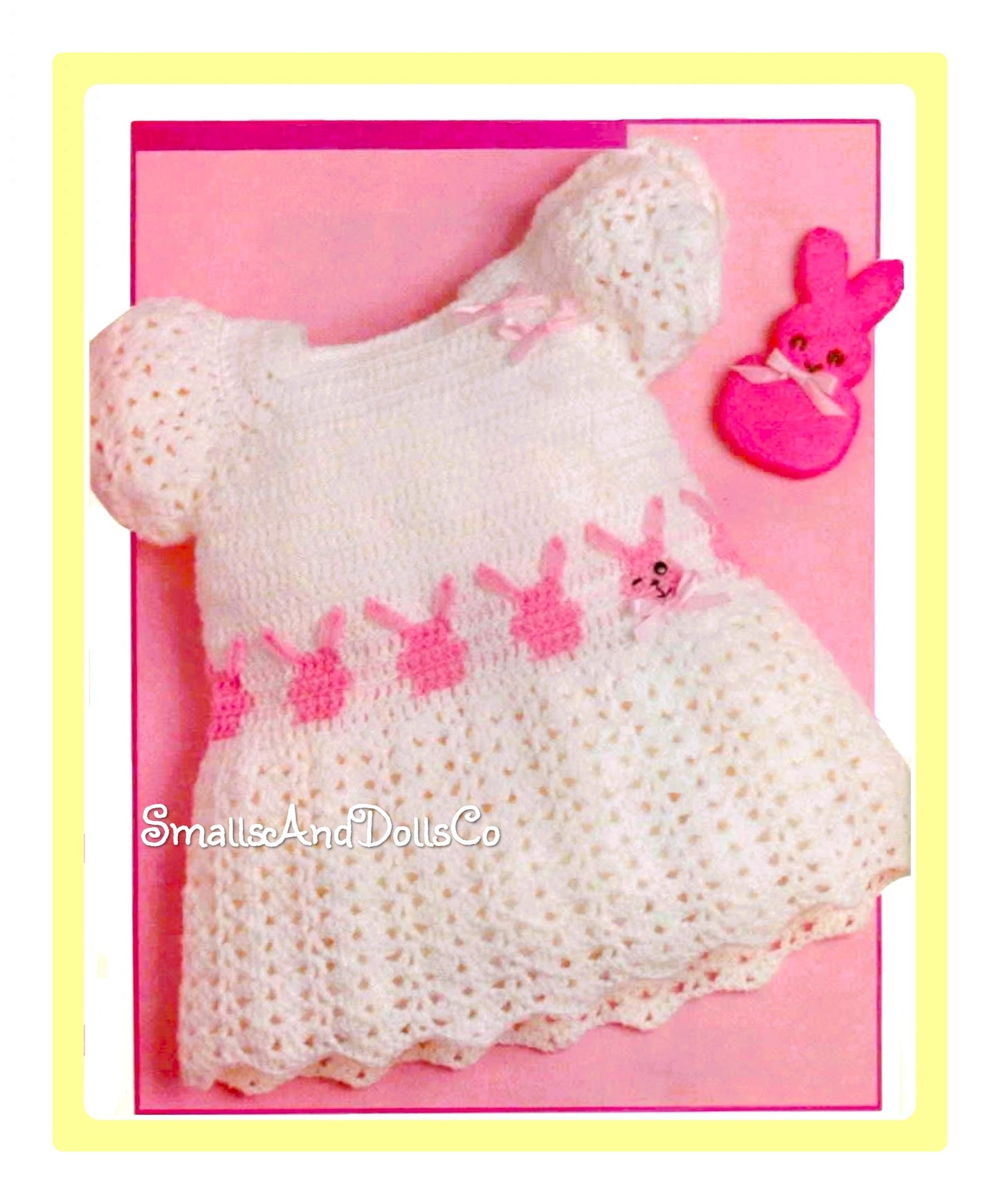 Vintage Crochet Pattern Baby Toddler Girl Marshmallow Bunny Easter Dress PDF Instant Digital Download Cute Bunnies 12m 1 Year