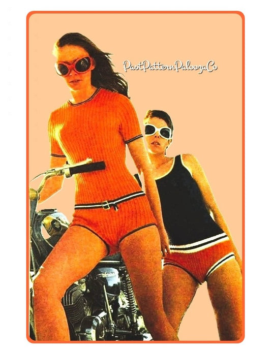 Vintage Knitting Pattern Womens One Piece Swimsuits Boy Cut Sun Suit & All In One Bathing Suits Retro Beachwear Beachwear  2 Designs