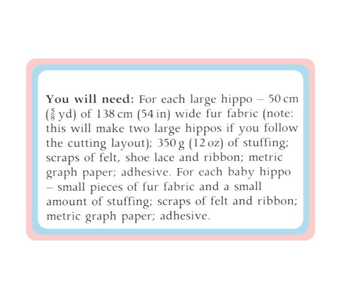 Vintage Sewing Pattern Cuddly Hippo Family Soft Toy Dolls Plush Faux Fur Fabric PDF Instant Digital Download Stuffed Hippopotamus Animals