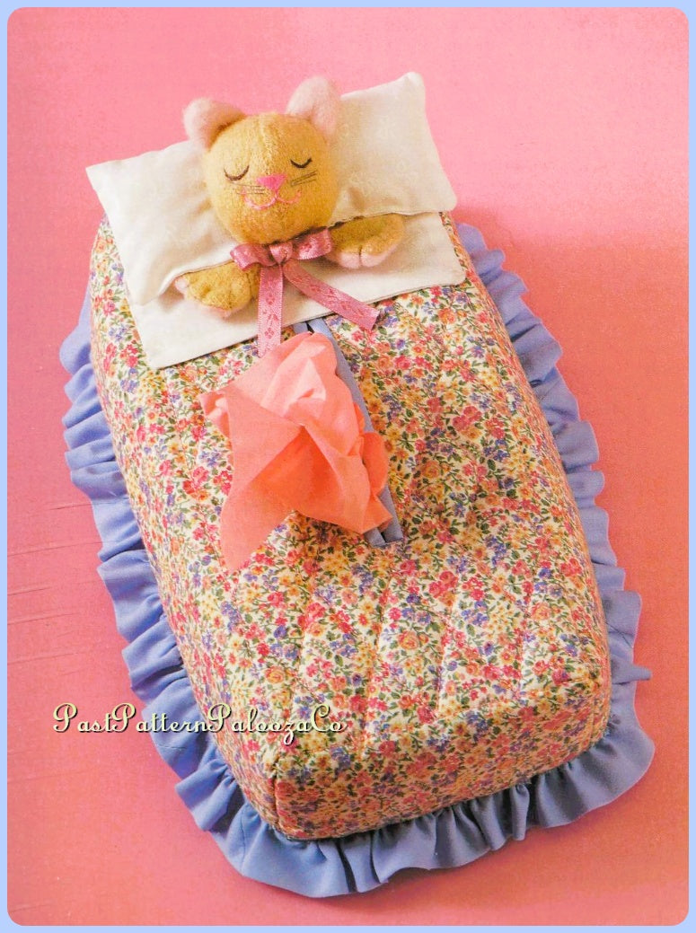 Vintage Sewing Pattern Cute Sleepy Cat Tissue Box Cover Cozy PDF Instant Digital Download Kitty Bed Rectangular Hider Tissue Topper