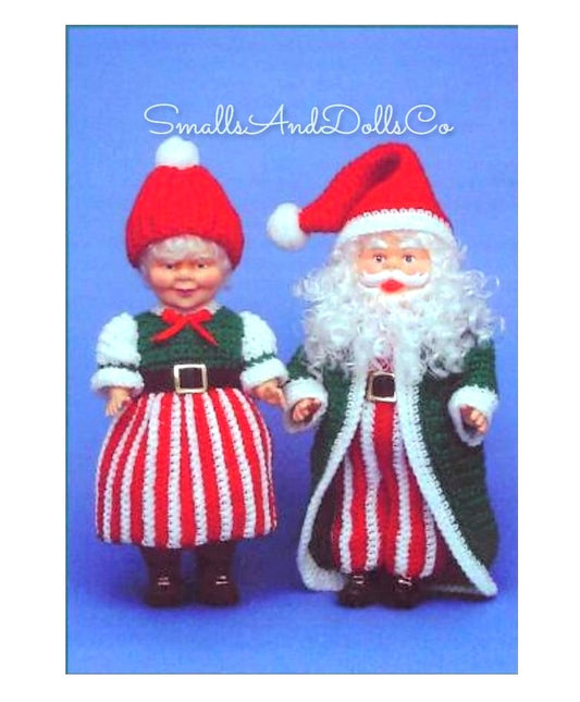 Vintage Crochet Pattern 14" Mr and Mrs Santa Claus Christmas Xmas Dolls Peppermint Candy Cane Outfits PDF Instant Digital Download 10 Ply