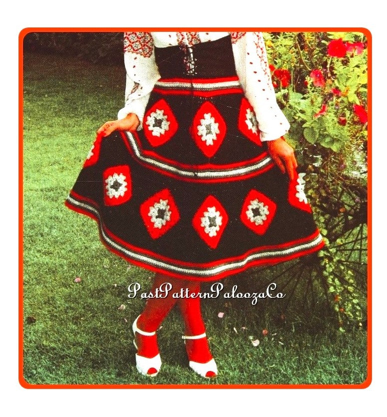 Vintage Crochet Pattern Womens A Line Granny Square Skirt Diamond Tiers PDF Instant Digital Download Boho 70s Festival Chic DK