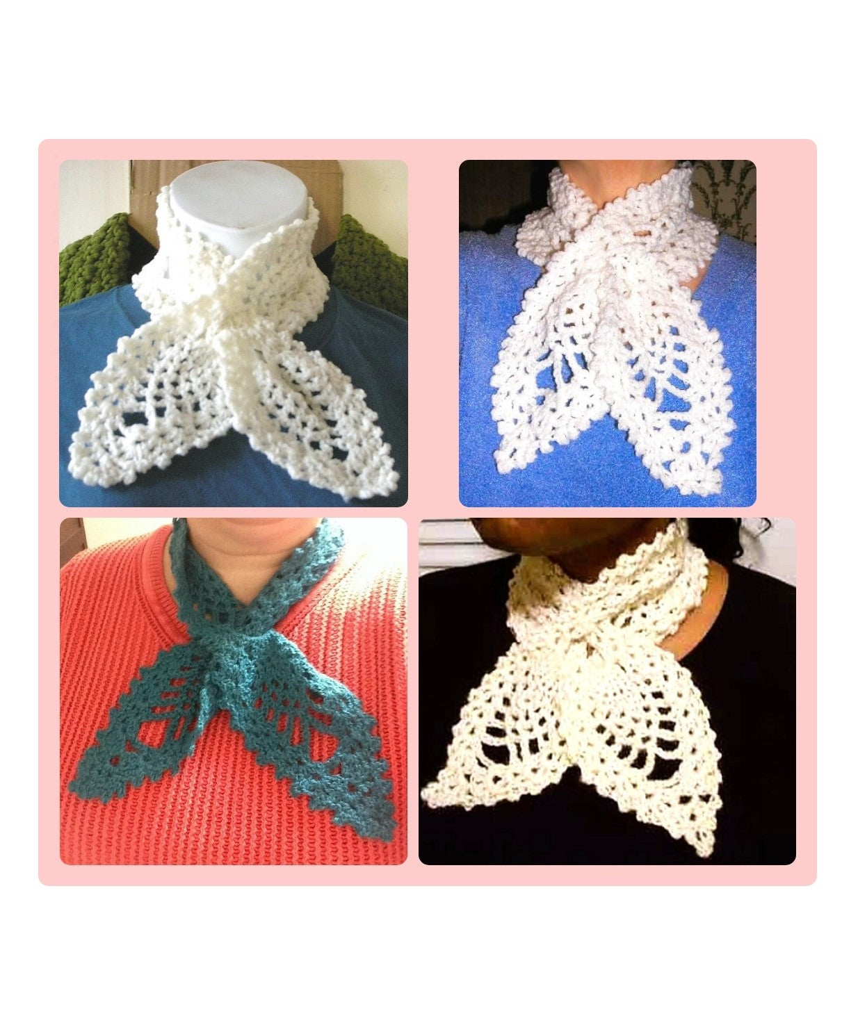 Vintage Crochet Pattern Womens Feminine Pineapple Ascot Scarf PDF Instant Digital Download Easy Shell Stitch Neck Warmer Mini Muffler 5 Ply