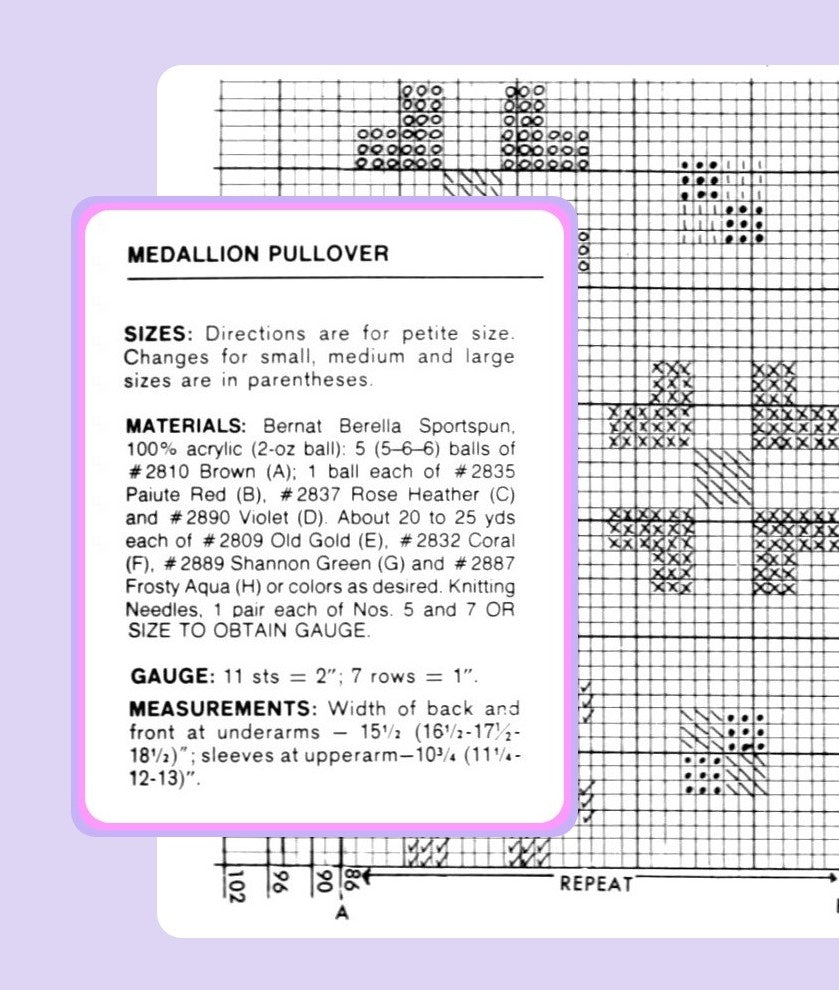 Vintage Knitting Pattern Womens Granny Square Pullover Top PDF Instant Digital Download Retro Medallion Motif Long Sleeve Sweater DK Yarn