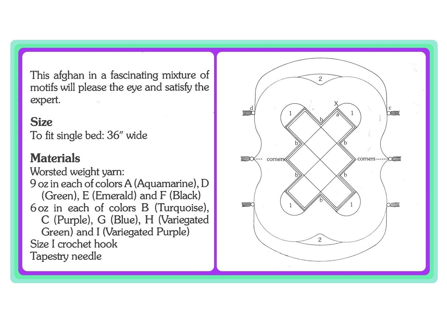 Vintage Crochet Pattern Fascinating Afghan Jewel Tones Granny Squares Bedspread PDF Instant Digital Download Boho Hippie Groovy Grannies