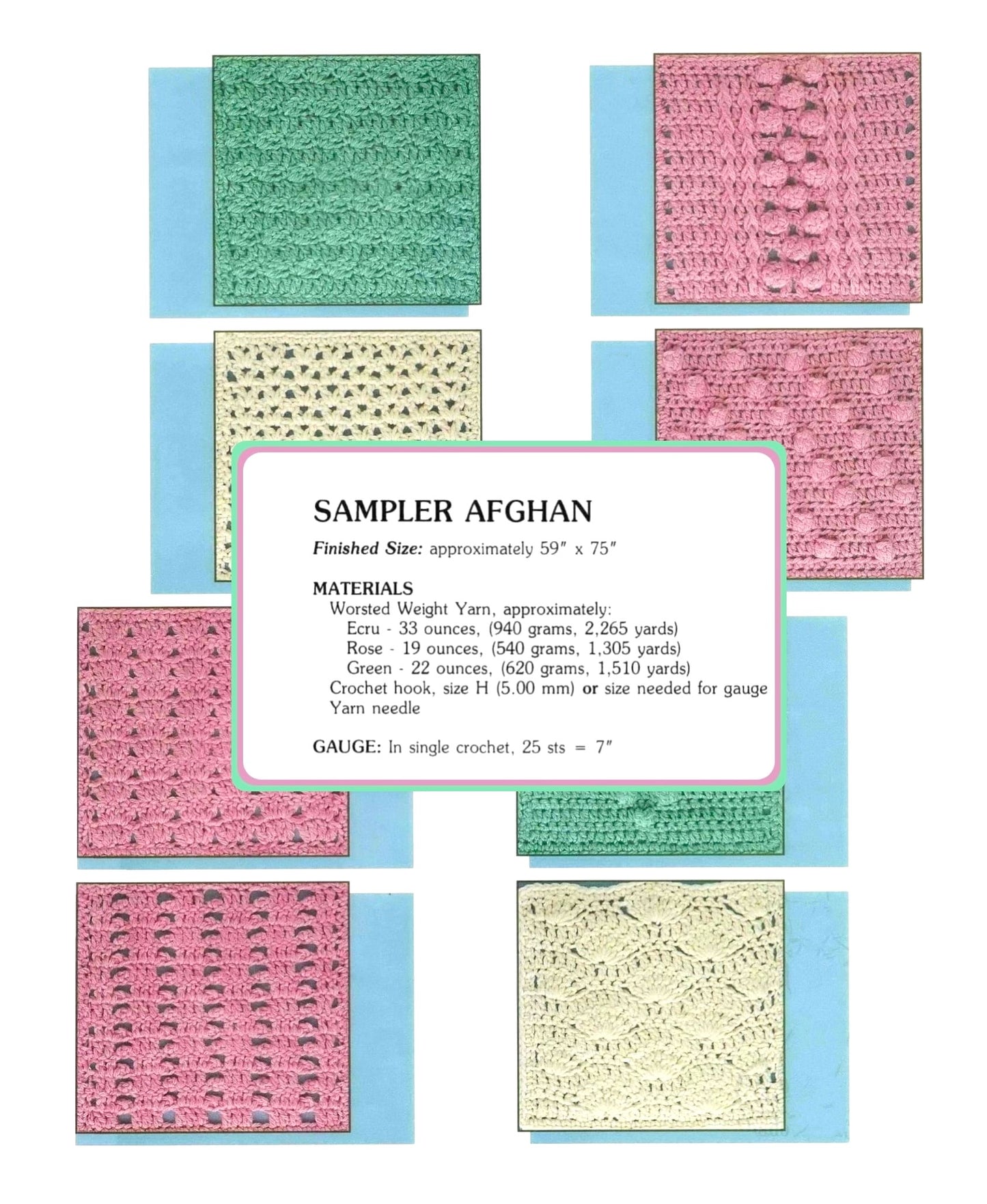 Vintage Crochet Pattern 63 Squares Heirloom Sampler Afghan Blocks Medley Blanket PDF Instant Digital Download Quick Easy Stitch 10 Ply