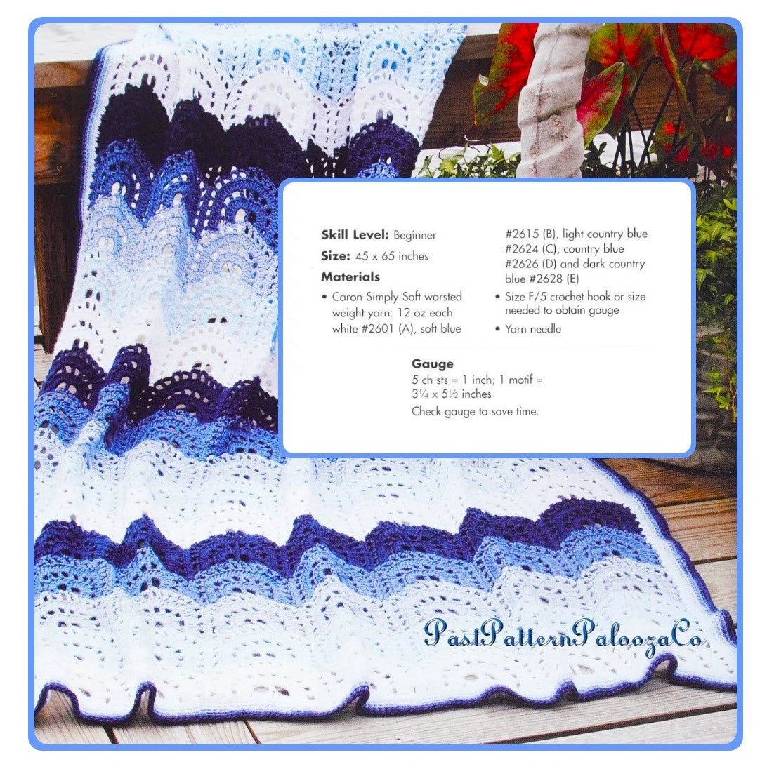 Vintage Crochet Pattern Peaceful Lake Ripples Afghan Scallop Waves Blanket PDF Instant Digital Lacy Throw 45x65 10 Ply