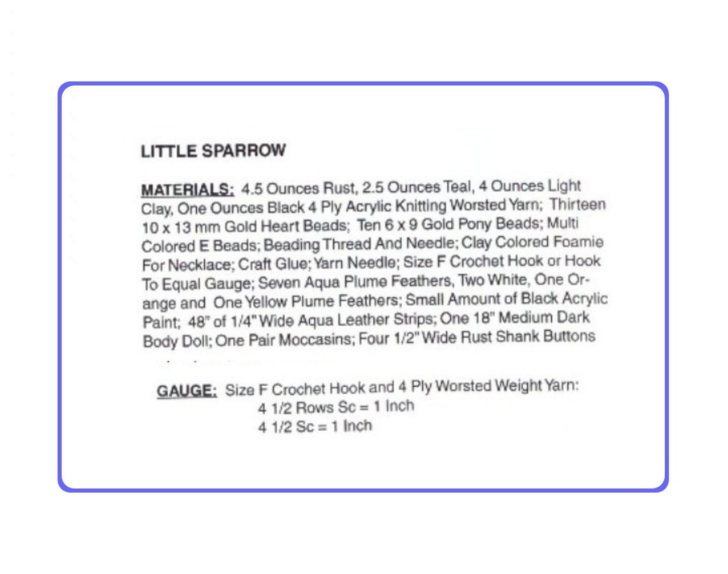 Vintage Crochet Pattern 18" Little Sparrow Indian Girl Doll PDF Instant Digital Download Native American Outfit For Eighteen Inch Dolls