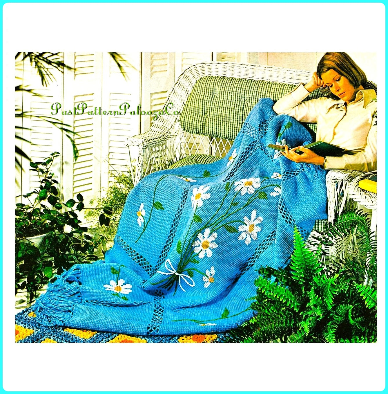 Vintage Crochet Afghan Pattern Daisies Flowers Blanket Tunisian Stitch PDF Instant Digital Download Embroidered Floral Motif Design