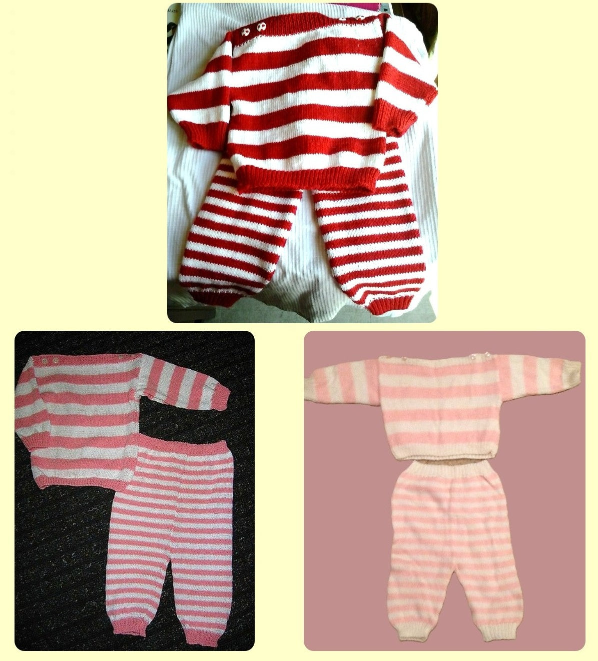 Vintage Knitting Pattern Baby Classic Striped Top Pants Beret Hat Set PDF Instant Digital Download 3m 6m 9m 4 Ply
