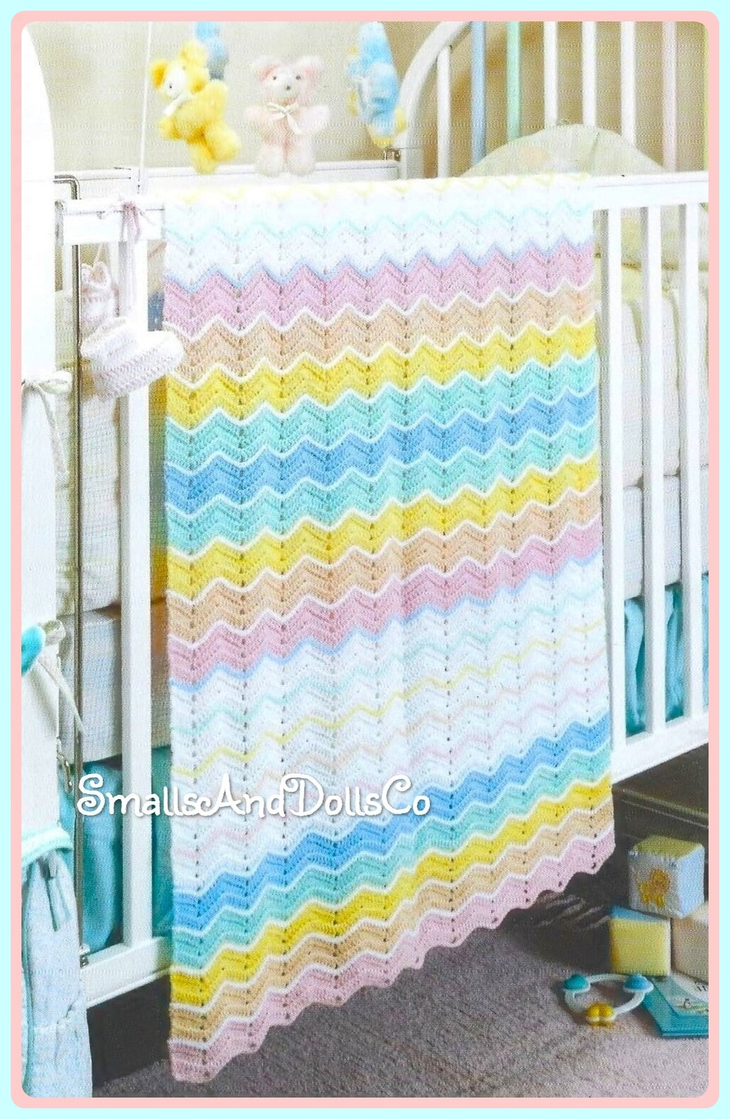 Vintage Crochet Pattern Pastel Rainbow Ripples Baby Afghan Blanket PDF Instant Digital Download Lapghan Crib Coverlet 4 Ply