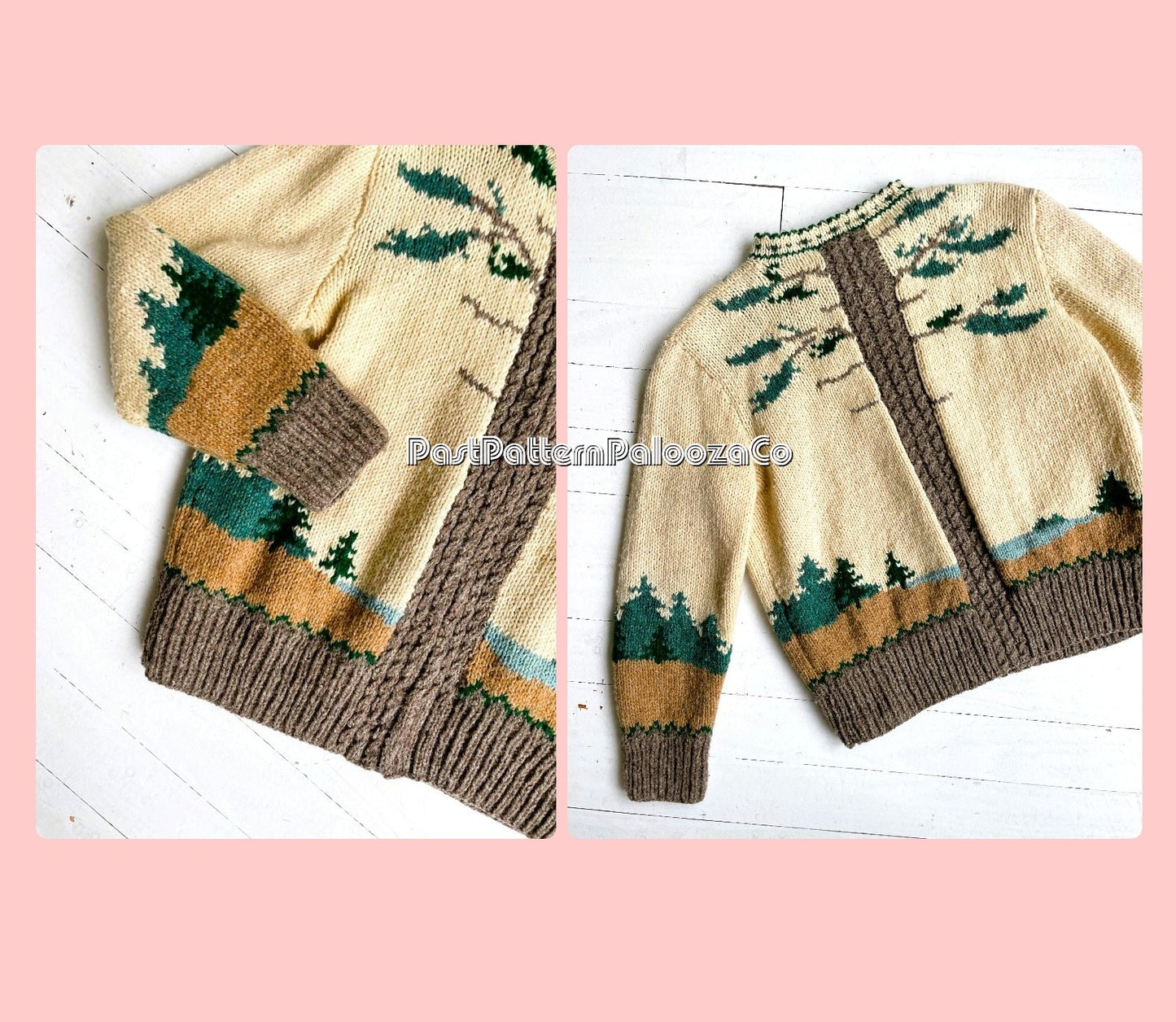 Vintage Knitting Pattern Womens Spruce Tree Island Picture Cardigan Sweater PDF Instant Digital Download Pretty Northern Woodsy Jumper