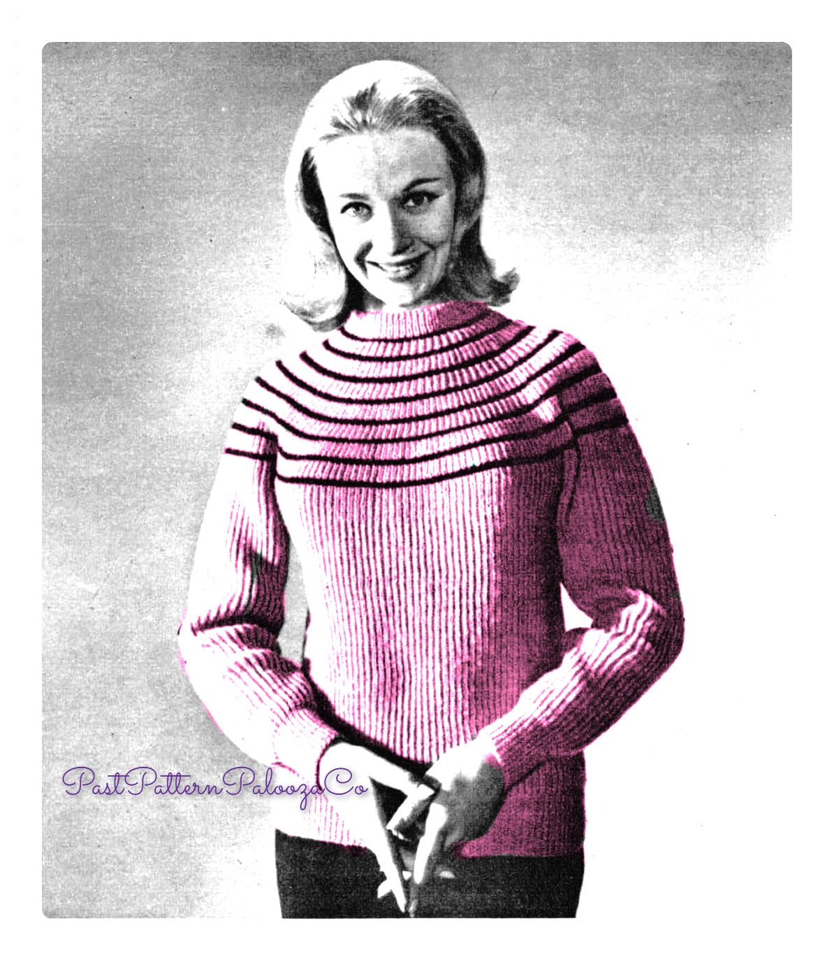 Vintage Knitting Pattern Womens Simple Striped Yoke Ribbed Sweater Top PDF Instant Digital Download Fisherman Knit 4 Ply
