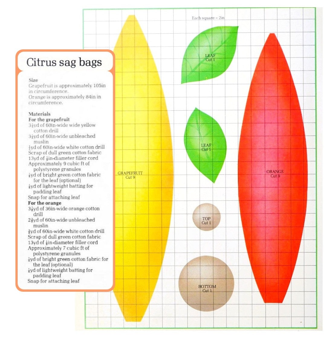 Vintage Sewing Pattern Childs Citrus Fruit Beanbag Chairs PDF Instant Digital Download Large Orange Grapefruit Bean Bag Cushions Retro 70s