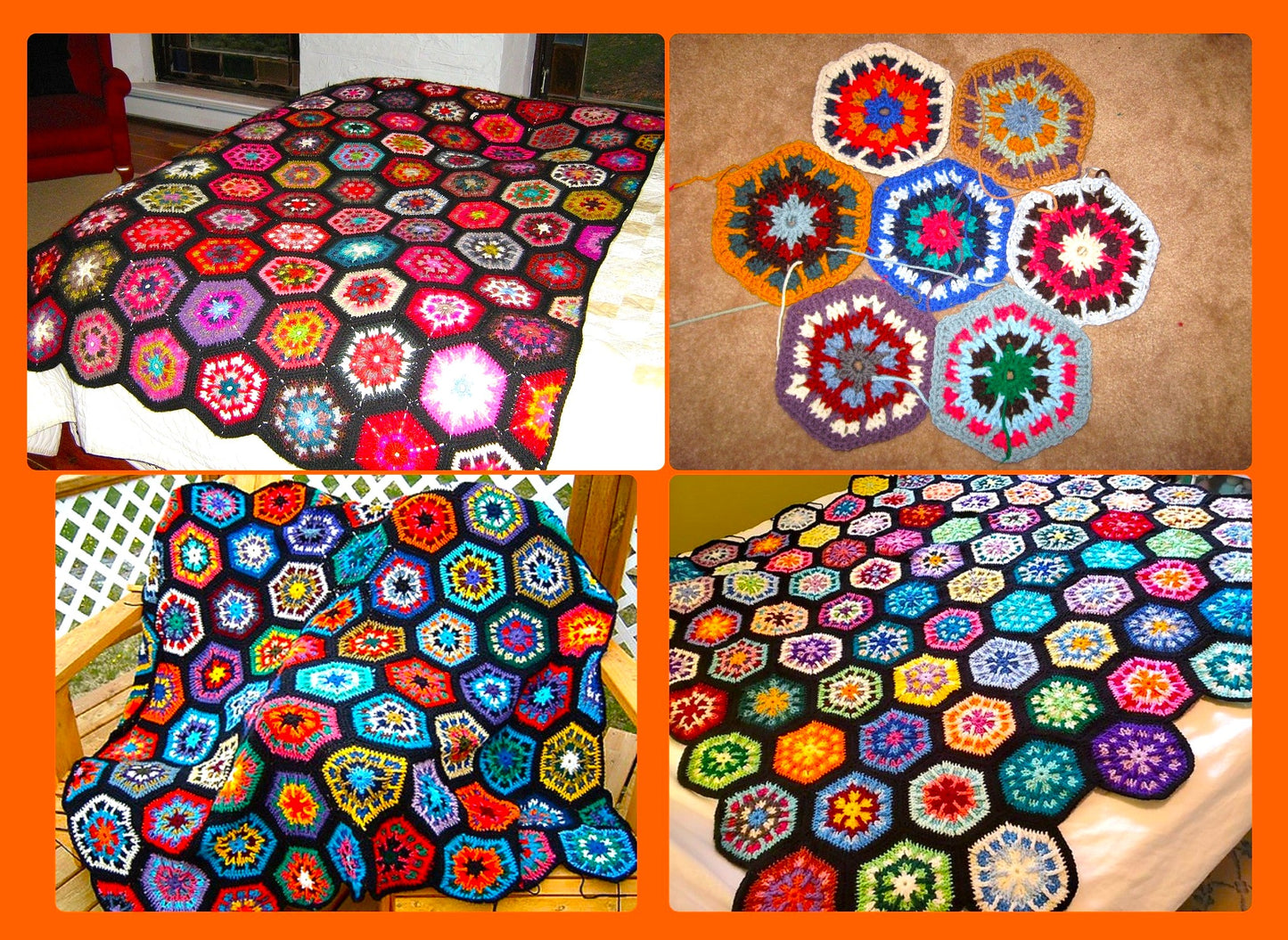 Vintage Crochet Afghan Pattern Kaleidoscope Hexagon Granny Squares PDF Instant Digital Download Beautiful Motifs 2 Designs 45x65 10 Ply