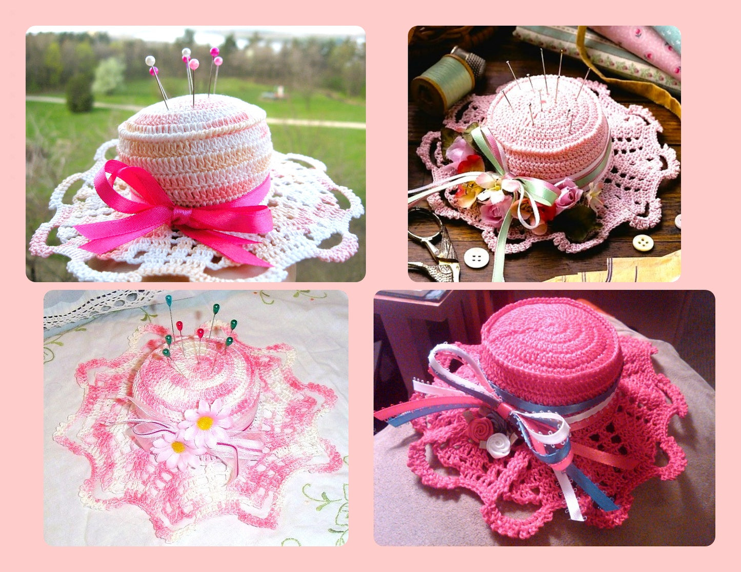 Vintage Crochet Pattern 6" Dainty Pincushion Bonnet Hat PDF Instant Digital Download Cotton Thread Pretty Springtime Sewing Notion