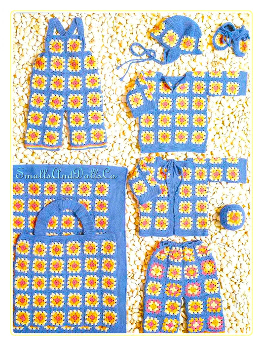 Vintage Crochet Pattern Baby Granny Square Complete Layette 9 Pieces PDF Instant Digital Download Scrap Yarn 3 6 12 Months 5 Ply